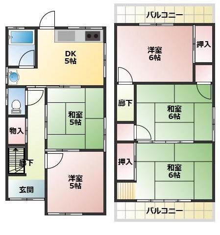 関西本線 大和小泉駅 徒歩8分 2階建 築47年(5DK)の間取り写真