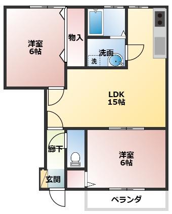 サンハイツミヤコ(2LDK/1階)の間取り写真