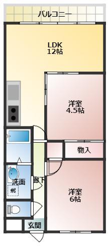 ディアコート王寺(2LDK/3階)の間取り写真