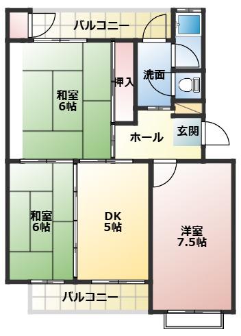 三室山コープタウン7号棟(3DK/3階)の間取り写真