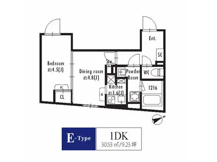 GRANPASEO西新宿(1DK/4階)の間取り写真