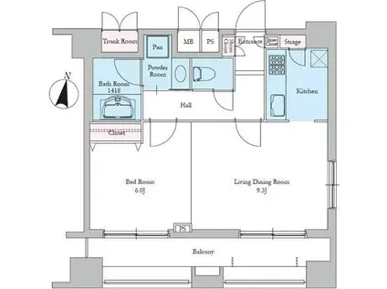 レジディア文京音羽Ⅱ(1LDK/4階)の間取り写真