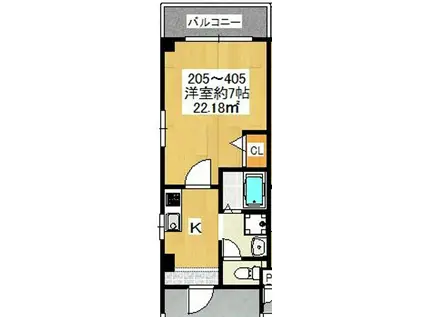 パーラム関目(1K/4階)の間取り写真