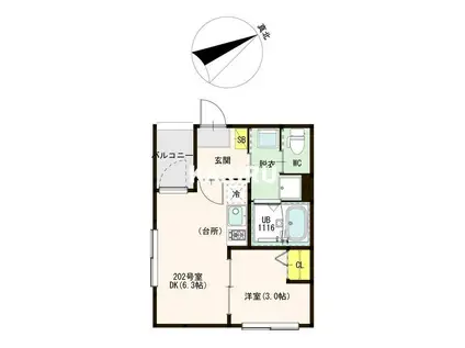 THE HAVEN OSAKA(1DK/2階)の間取り写真