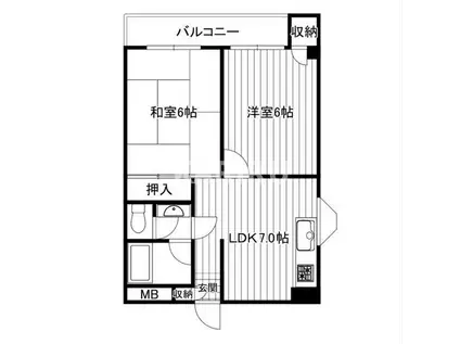 デイグラン大阪城イースト(2DK/5階)の間取り写真