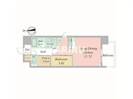 セレニテフラン谷町四丁目(1LDK/14階)の間取り写真