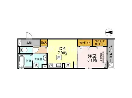 大阪市長堀鶴見緑地 京橋駅(大阪) 徒歩8分 3階建 築12年(1DK/1階)の間取り写真