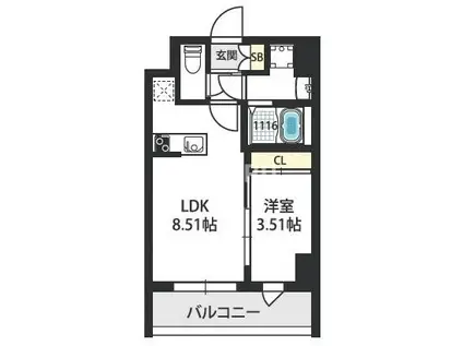 グランパシフィック東今里INNOVATION(1LDK/12階)の間取り写真