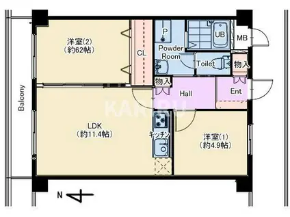 サンファミリーⅡ(2LDK/3階)の間取り写真