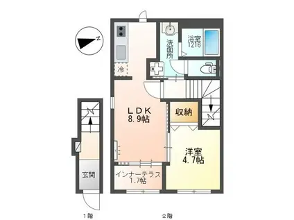 LEAFA森小路(1LDK/2階)の間取り写真