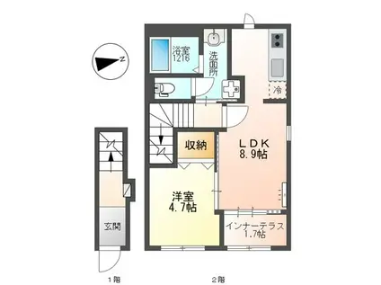 LEAFA森小路(1LDK/2階)の間取り写真