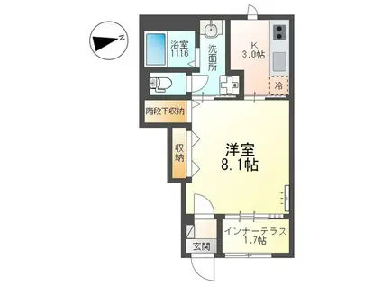 LEAFA森小路(1K/1階)の間取り写真