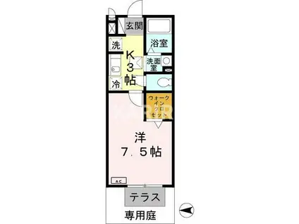 メゾンソレーユ(1K/1階)の間取り写真