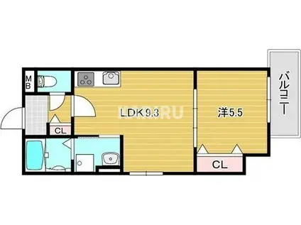 クリエオーレ藤田町(1LDK/1階)の間取り写真