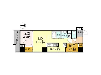CALMTREE上町台(1SLDK/5階)の間取り写真