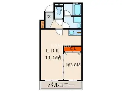 Fなにわ(1LDK/1階)の間取り写真