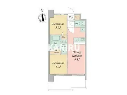 セレニテフラン谷町四丁目アリエ(2DK/5階)の間取り写真