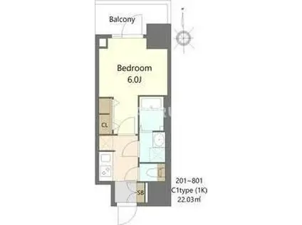 S-RESIDENCE松屋町ASENCE(1K/3階)の間取り写真
