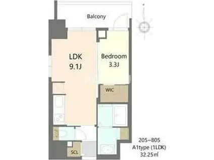 S-RESIDENCE松屋町ASENCE(1LDK/3階)の間取り写真