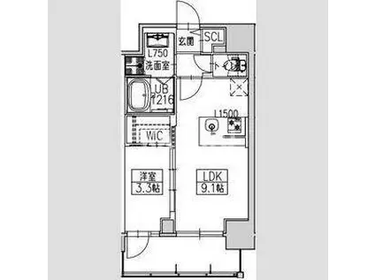 S-RESIDENCE松屋町ASENCE(1LDK/3階)の間取り写真