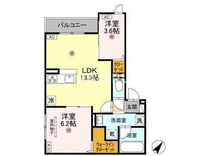 スペチアーレ太子橋(2LDK/2階)の間取り写真