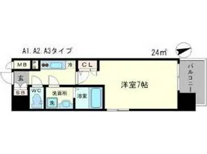 エスリード大阪城公園(1K/14階)の間取り写真