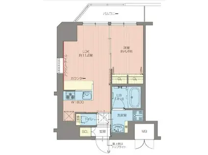 プレジオ都島本通(1LDK/2階)の間取り写真
