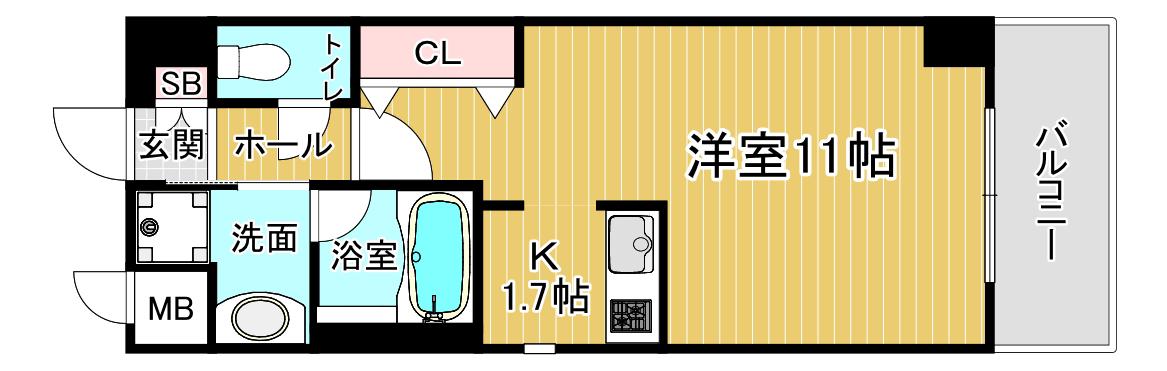 レジディア御所東(1K/3階)の間取り写真