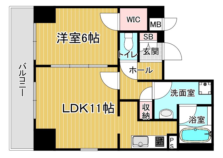 レジディア御所東(1LDK/2階)の間取り写真