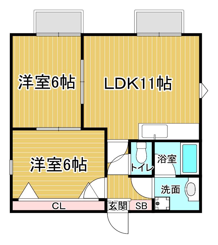 スクエアコート(2LDK/2階)の間取り写真