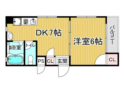 丹波口サンハイツ(1K/3階)の間取り写真