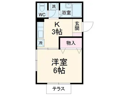 クレールフォンテⅡ(1K/1階)の間取り写真