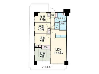 四季彩都いちょう館B棟(4LDK/3階)の間取り写真