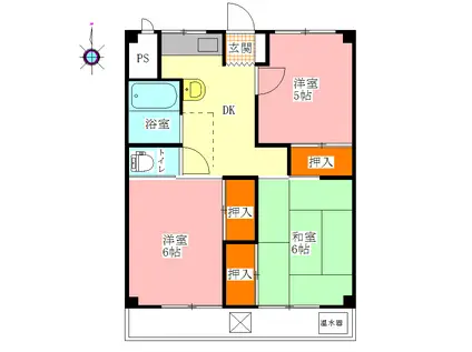 北ノ浜マンション(3DK/3階)の間取り写真