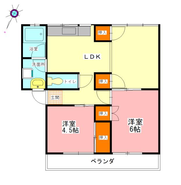 ドミールサニー撫養(2LDK/1階)の間取り写真