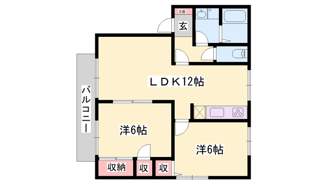 サニーハイツ田寺A(2LDK/2階)の間取り写真