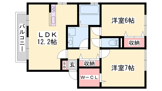 グランドコート朝陽が丘 本館(2LDK/2階)の間取り写真