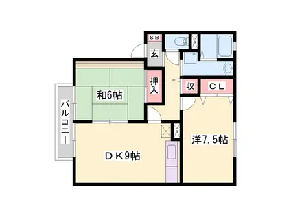 クレールⅡ(2DK/1階)の間取り写真