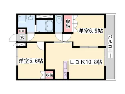 フローラ(2LDK/1階)の間取り写真