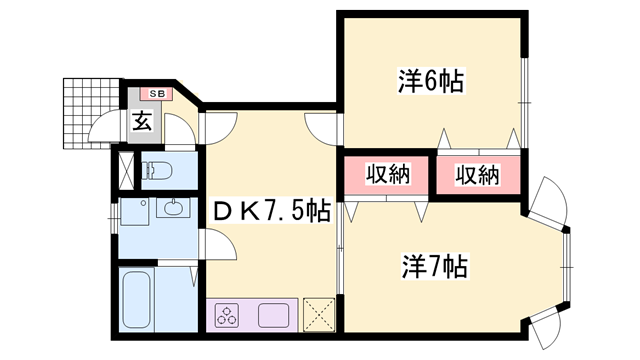 クインシィー8(2DK/1階)の間取り写真