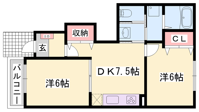 ミルト田中元(2DK/1階)の間取り写真