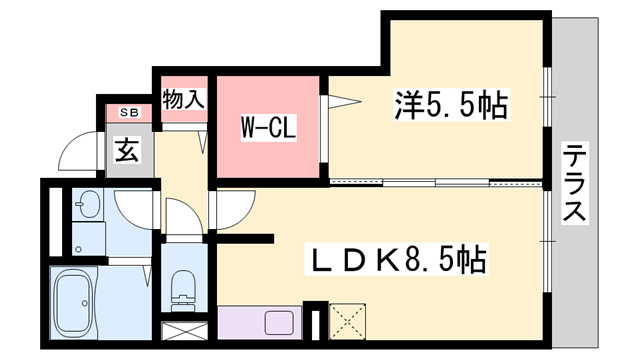 モダンコート東阿保(1LDK/1階)の間取り写真