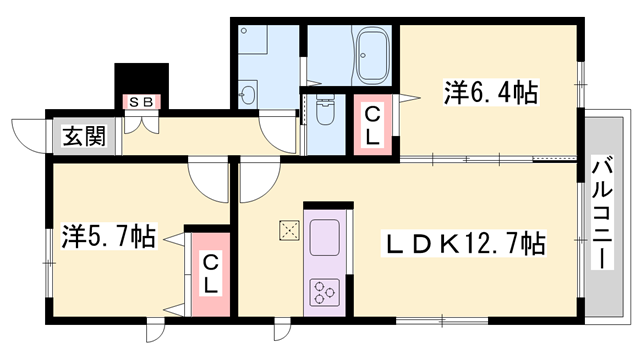シャモニー(2LDK/1階)の間取り写真