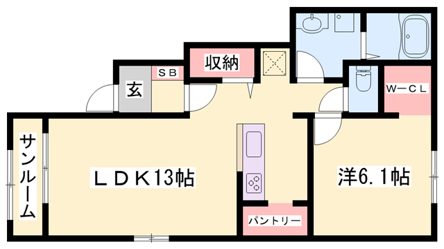 サンリット福崎Ⅱ(1LDK/1階)の間取り写真