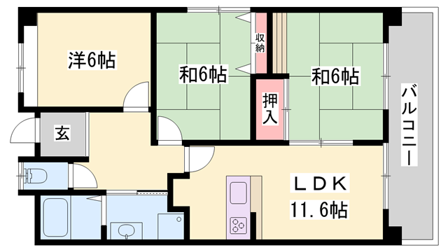 サニーリバー(3LDK/1階)の間取り写真