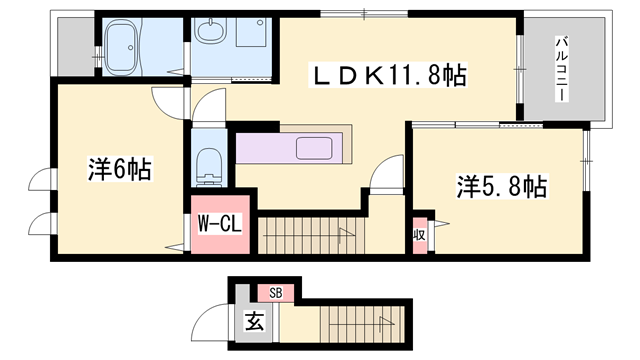 クオーレⅡ(2LDK/2階)の間取り写真