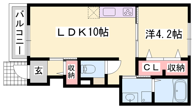 ヒロノハルカス B棟(1LDK/1階)の間取り写真