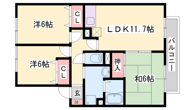 23番館 A棟(3LDK/2階)の間取り写真