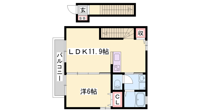 サニーハイツミキ B棟(1LDK/2階)の間取り写真