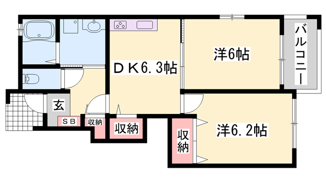 プリムローズ(2DK/1階)の間取り写真